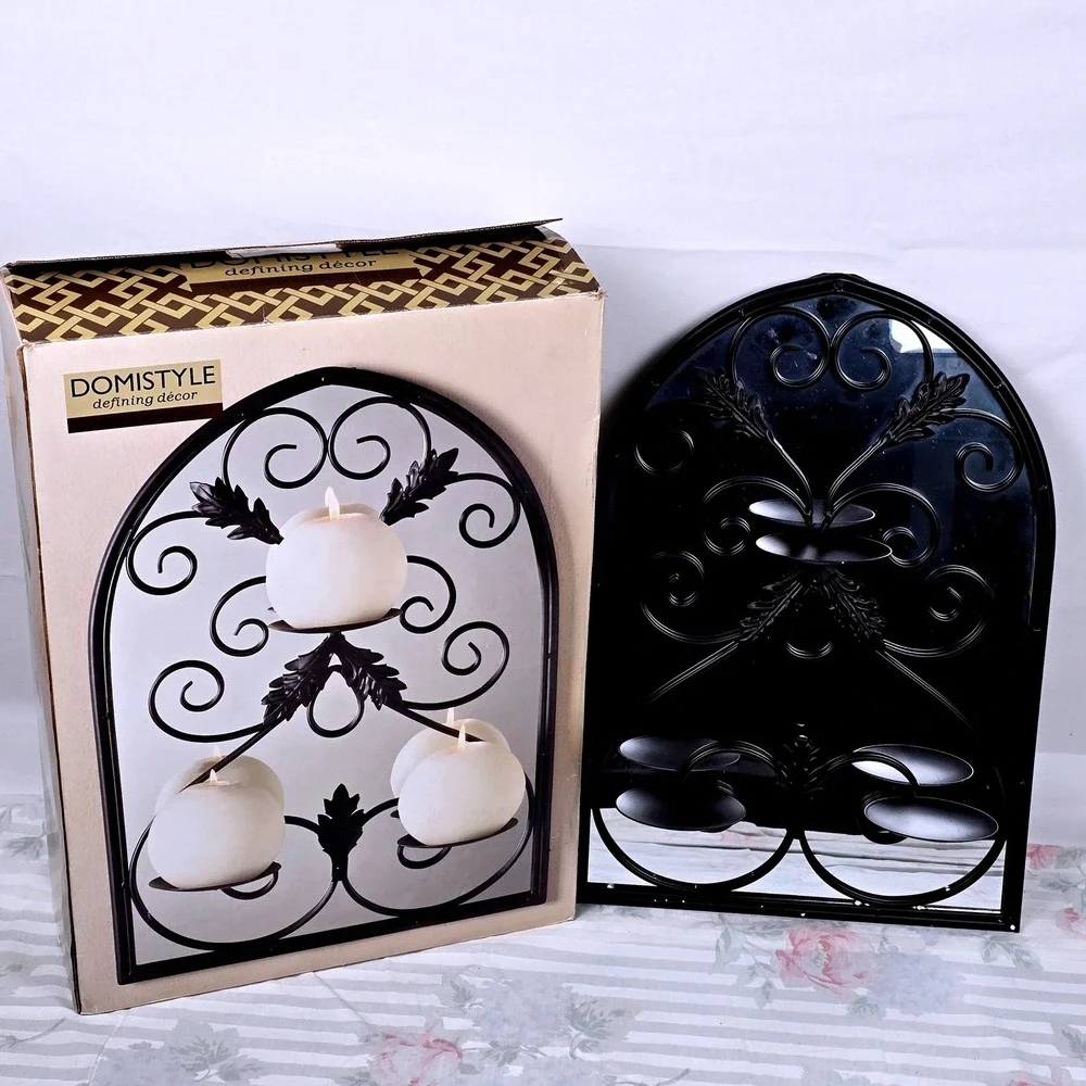 DomiStyle Canterbury Mirror Panel Wall Candle Holder Latte Finish Arched 20 Inch